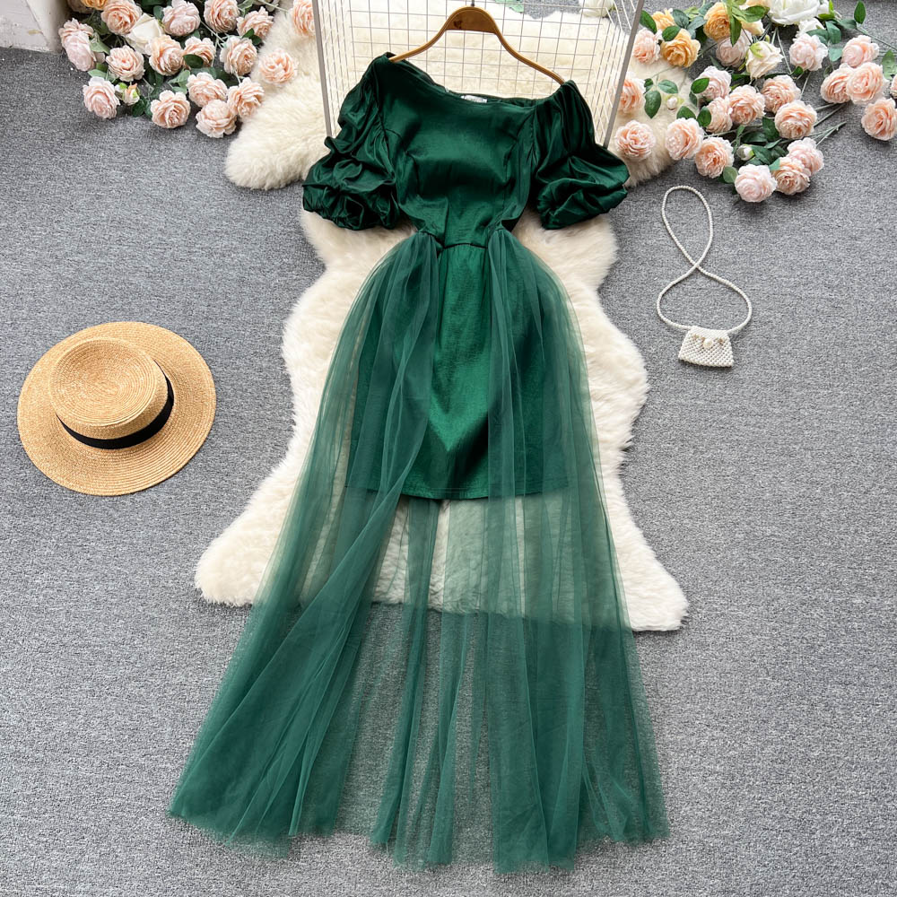 Enchanted Puff-Sleeve Mesh Dress