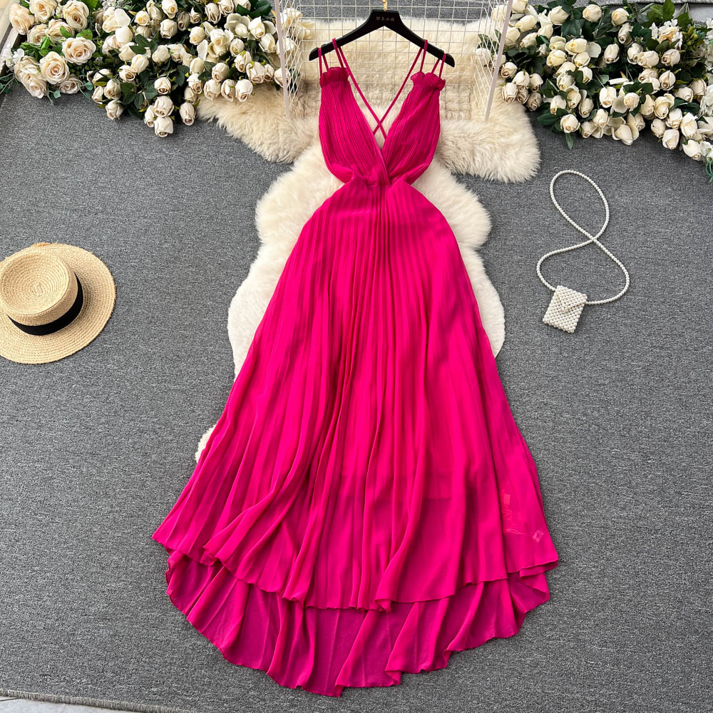 Premium Strap Pleated Cocktail Dress
