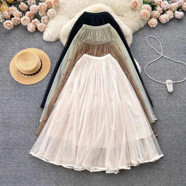 Ethereal Bow-Trimmed Tulle Skirt