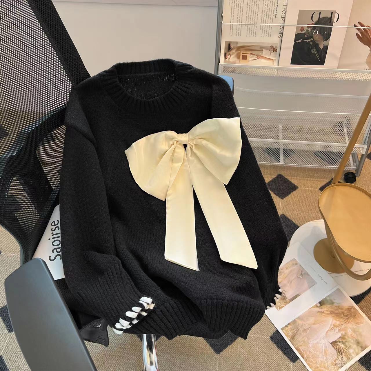 Popular Large Bow Jersey Sweater