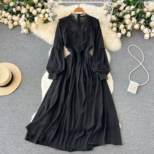 Parisian Lace Panel Black Dress