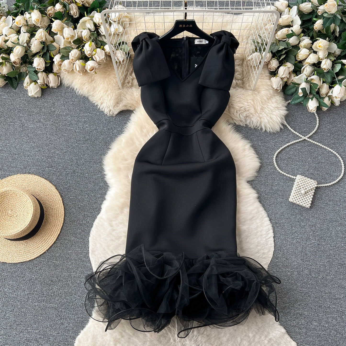 Elegant Black V-neck Dress