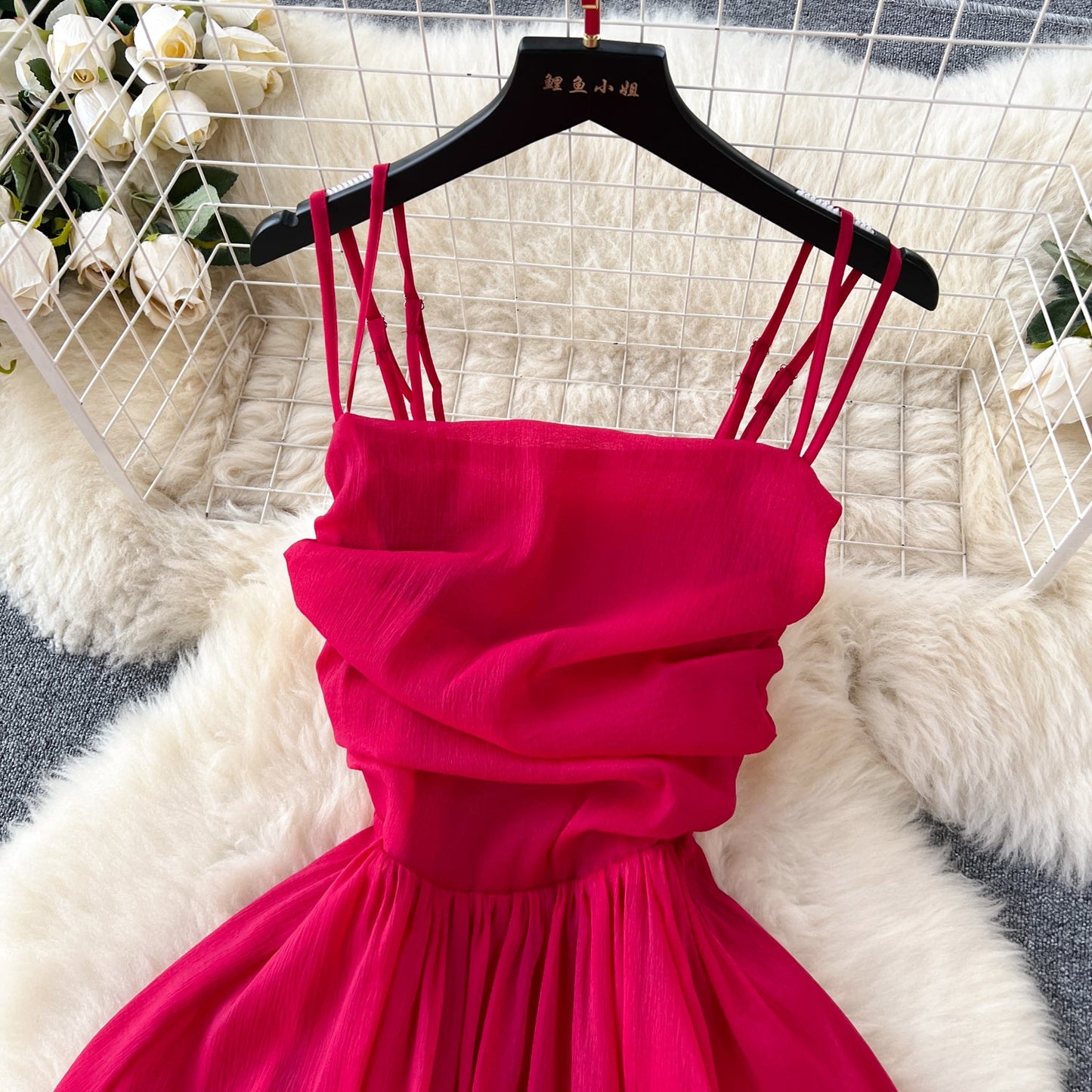 Red Pleated Midi Party Dress