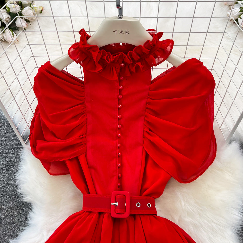 Elegant A-Line Ruffled Maxi Dress
