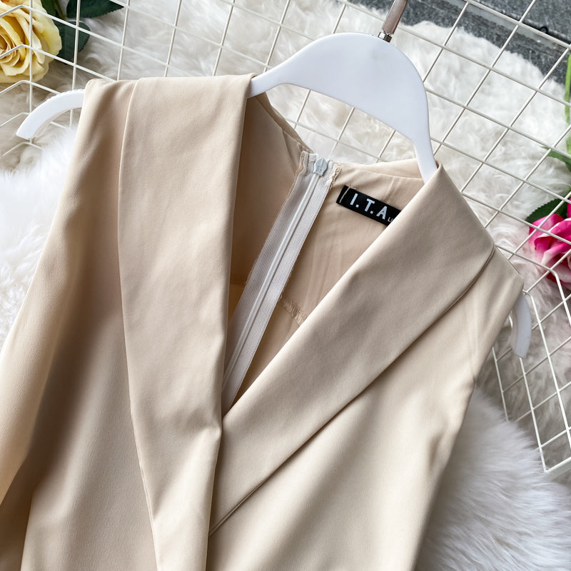 Office Shawl Collar Belted Jumpsuit