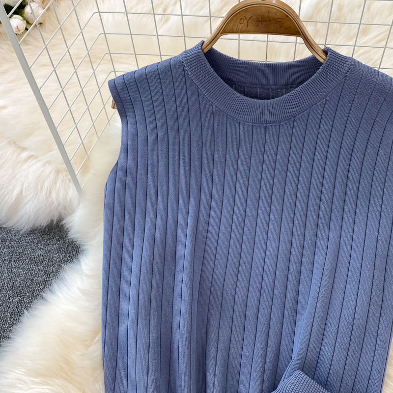 Knit Sleeveless Top Wide Leg Pants Two Piece Set