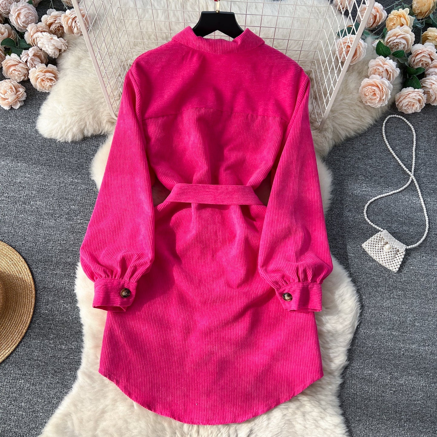 Contemporary Sleek Corduroy Shirt Dress