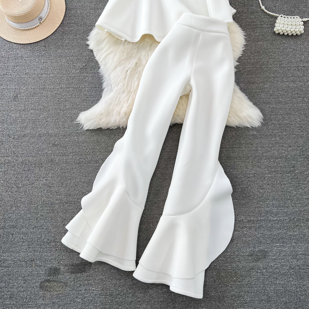 Asymmetrical Ruffle One-Shoulder Top & Palazzo Pants Set