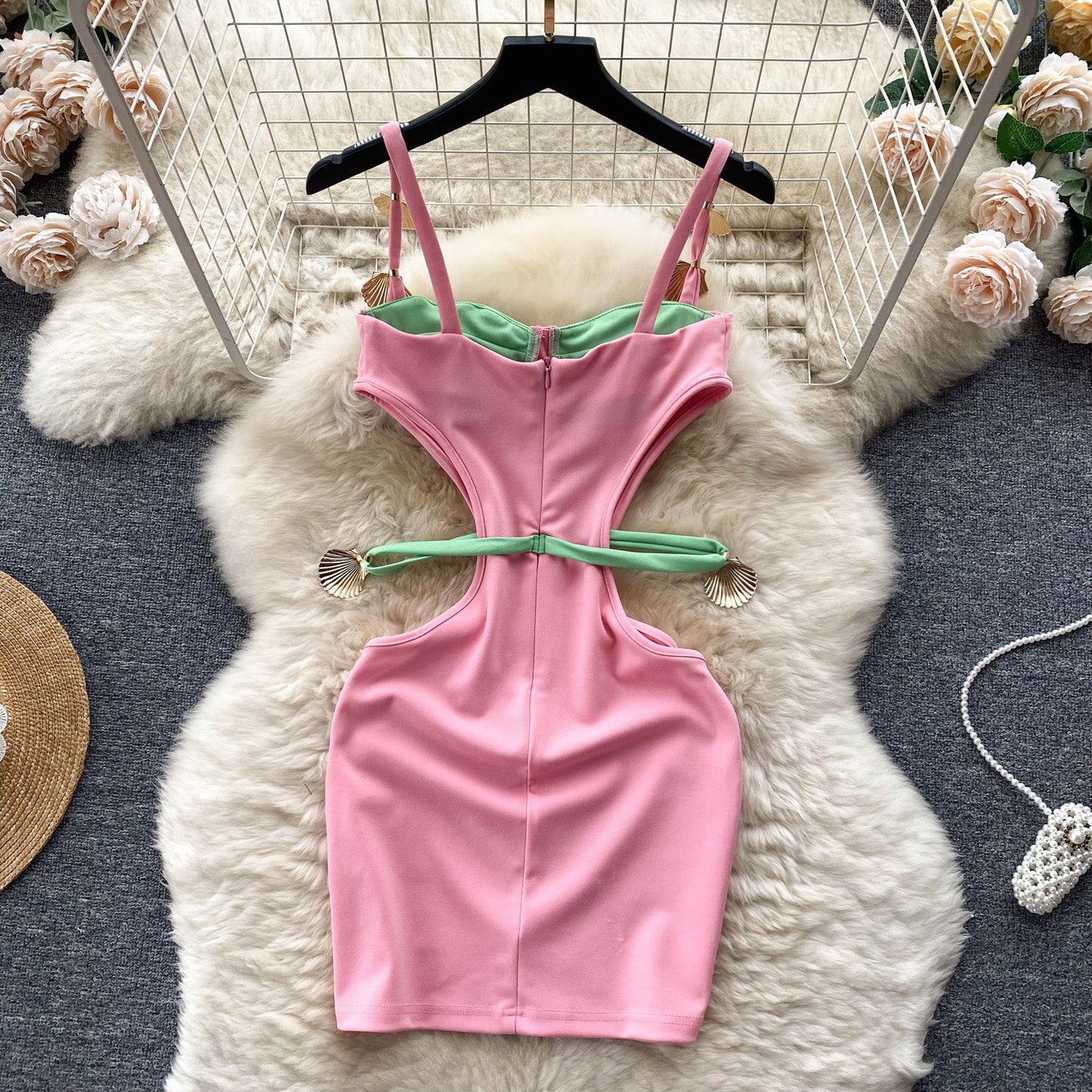 Cut-Out Color Block Slip Dress