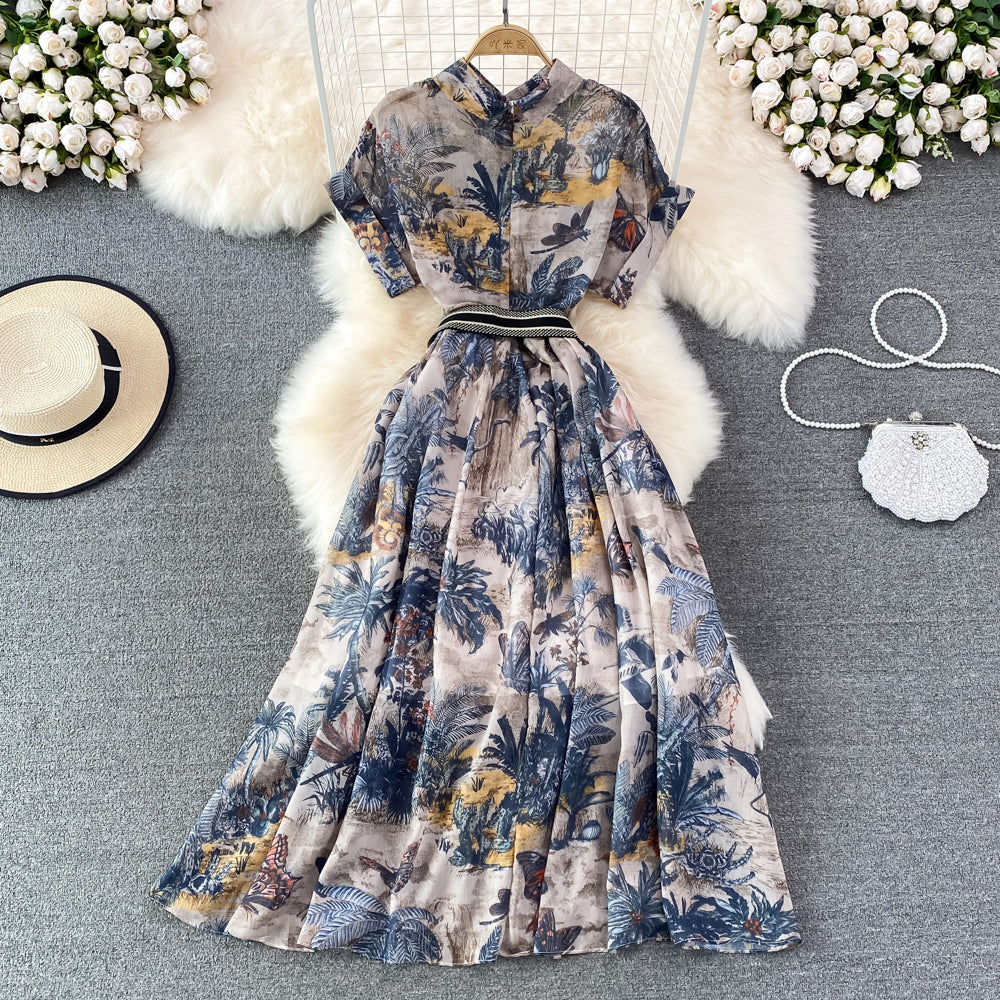 Indigo Painting A-line Maxi Dress