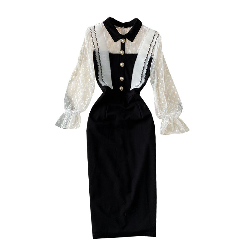 Elegant Mesh Patchwork Hip-wrapping Dress