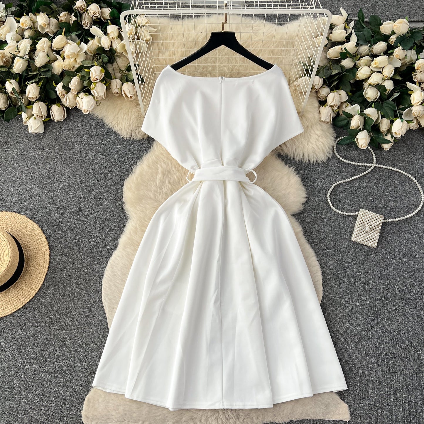 Solid Color Formal Lace-up Dress