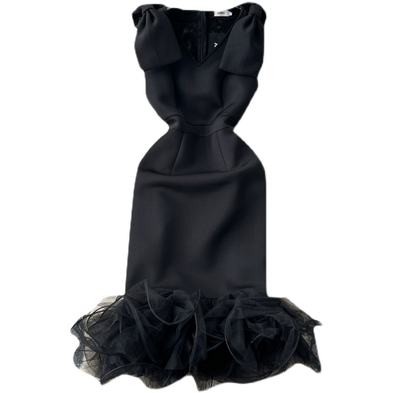 Elegant Black V-neck Dress