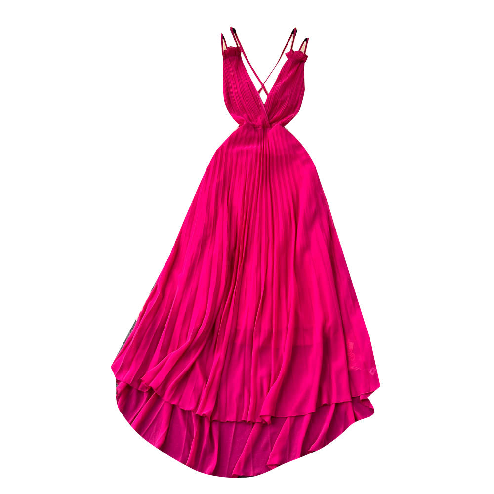 Premium Strap Pleated Cocktail Dress