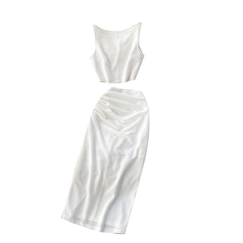 Sculpted Satin Vest & Asymmetric Wrap Skirt