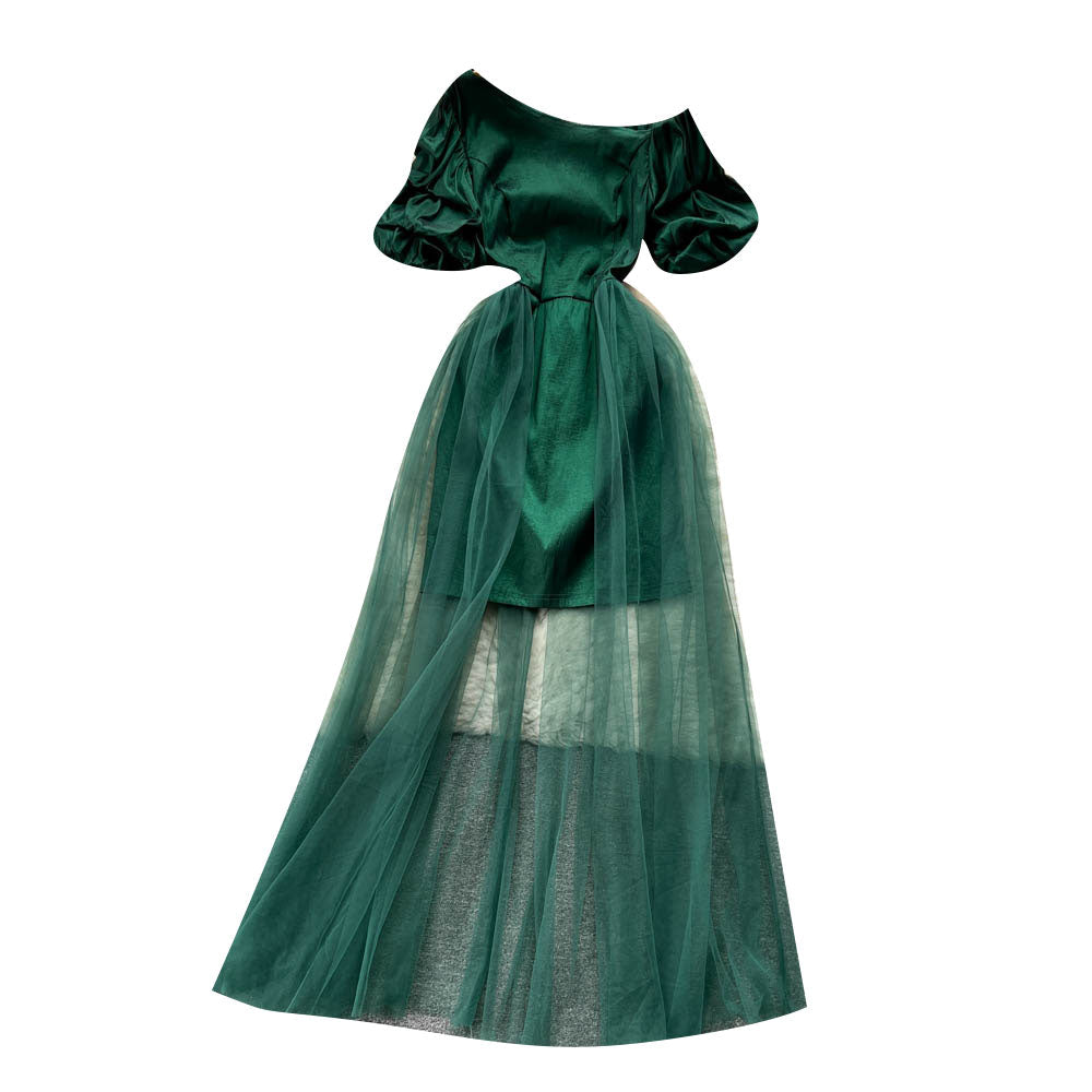 Enchanted Puff-Sleeve Mesh Dress
