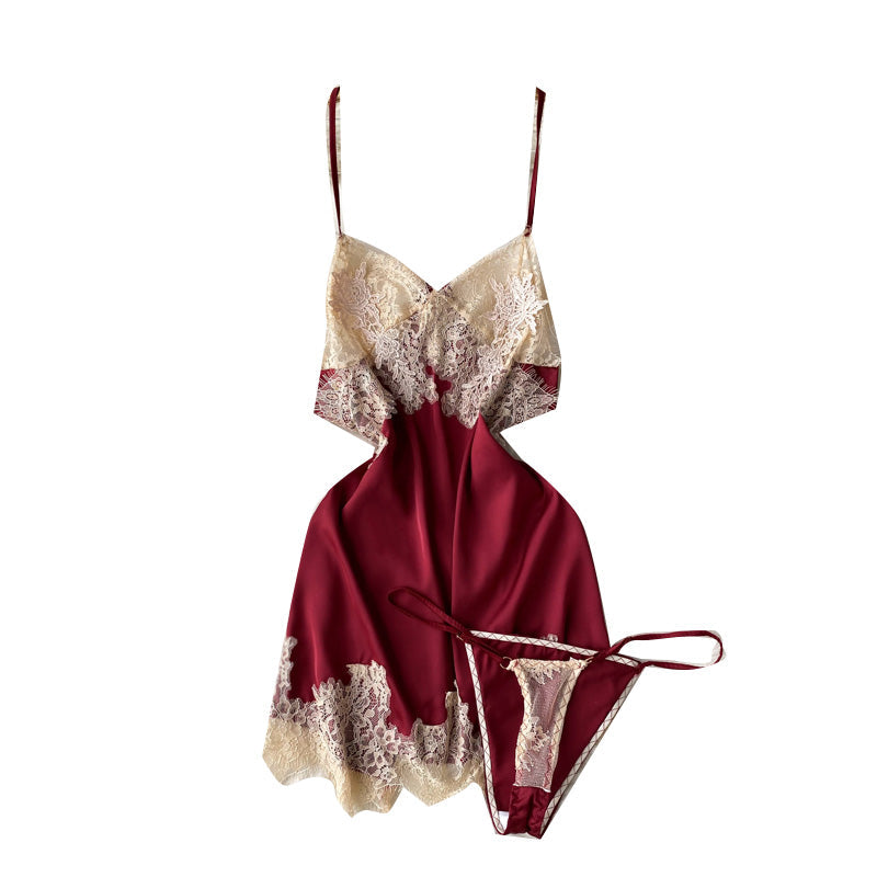 Robe nuisette sexy en dentelle à col en V