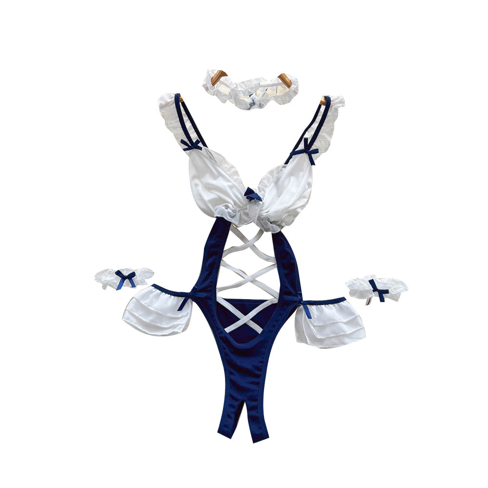 Maid-Themed Panel Lace-Up Romper