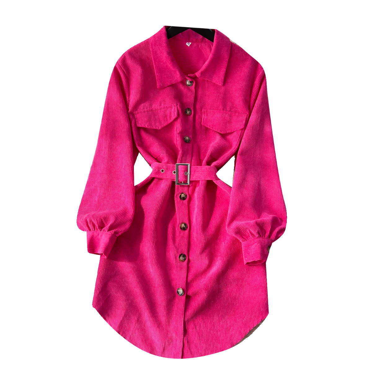 Contemporary Sleek Corduroy Shirt Dress