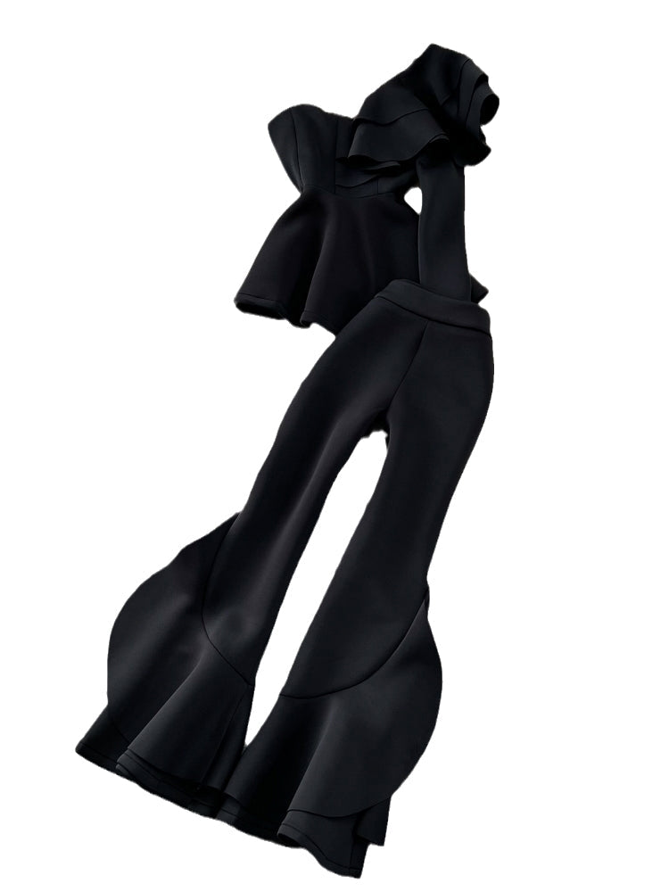 Asymmetrical Ruffle One-Shoulder Top & Palazzo Pants Set