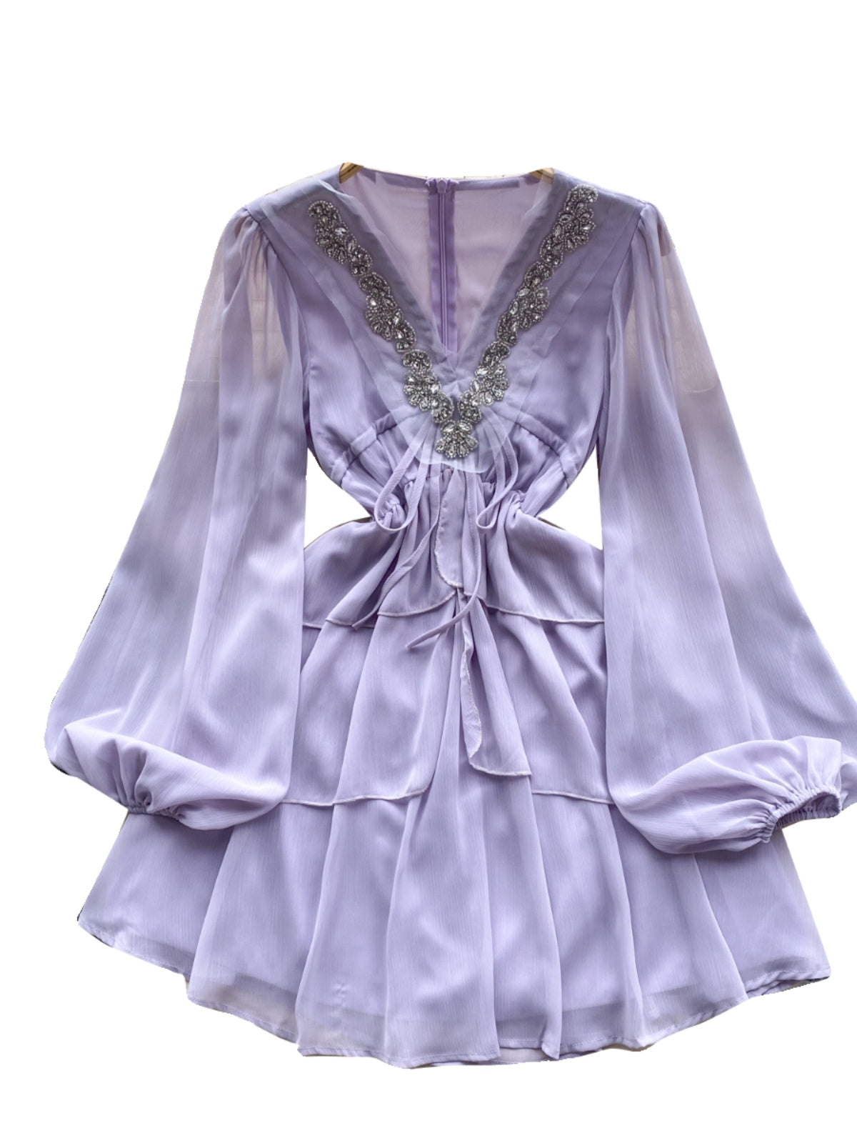 Beaded V-Neck Chiffon Evening Dress
