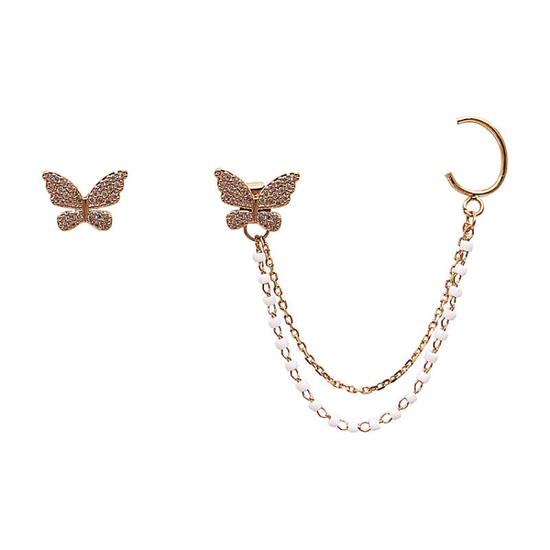 Diamond-studded Bow Tassel Earrings