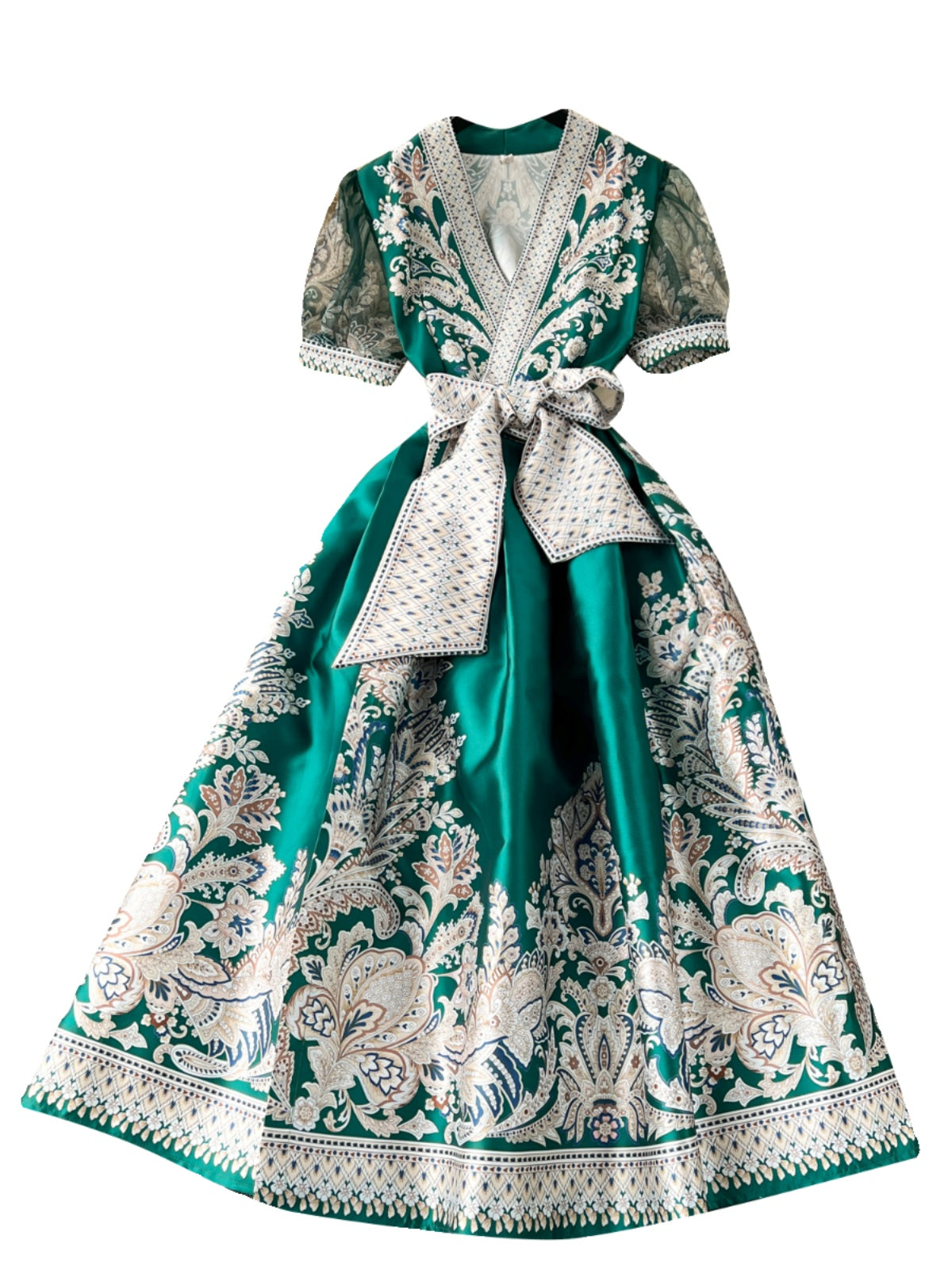 Courtly V-neck Bow Floral Dress