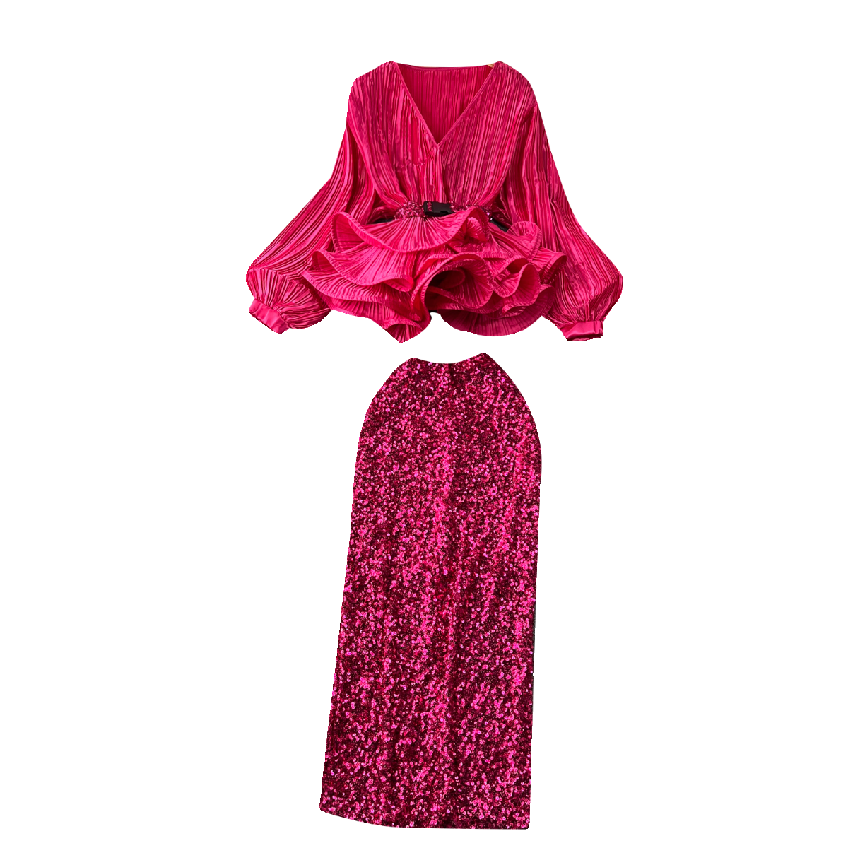 Glam Ruffle Blouse & Sequin Skirt Ensemble