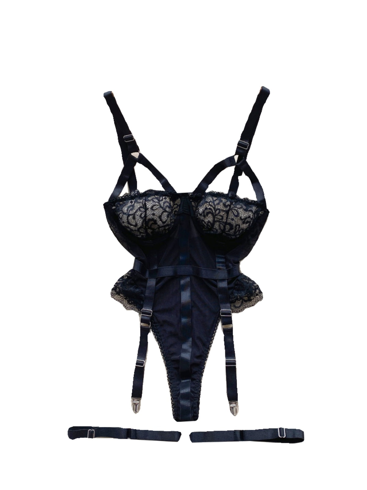 Lace-up Mesh Black Lingerie Set