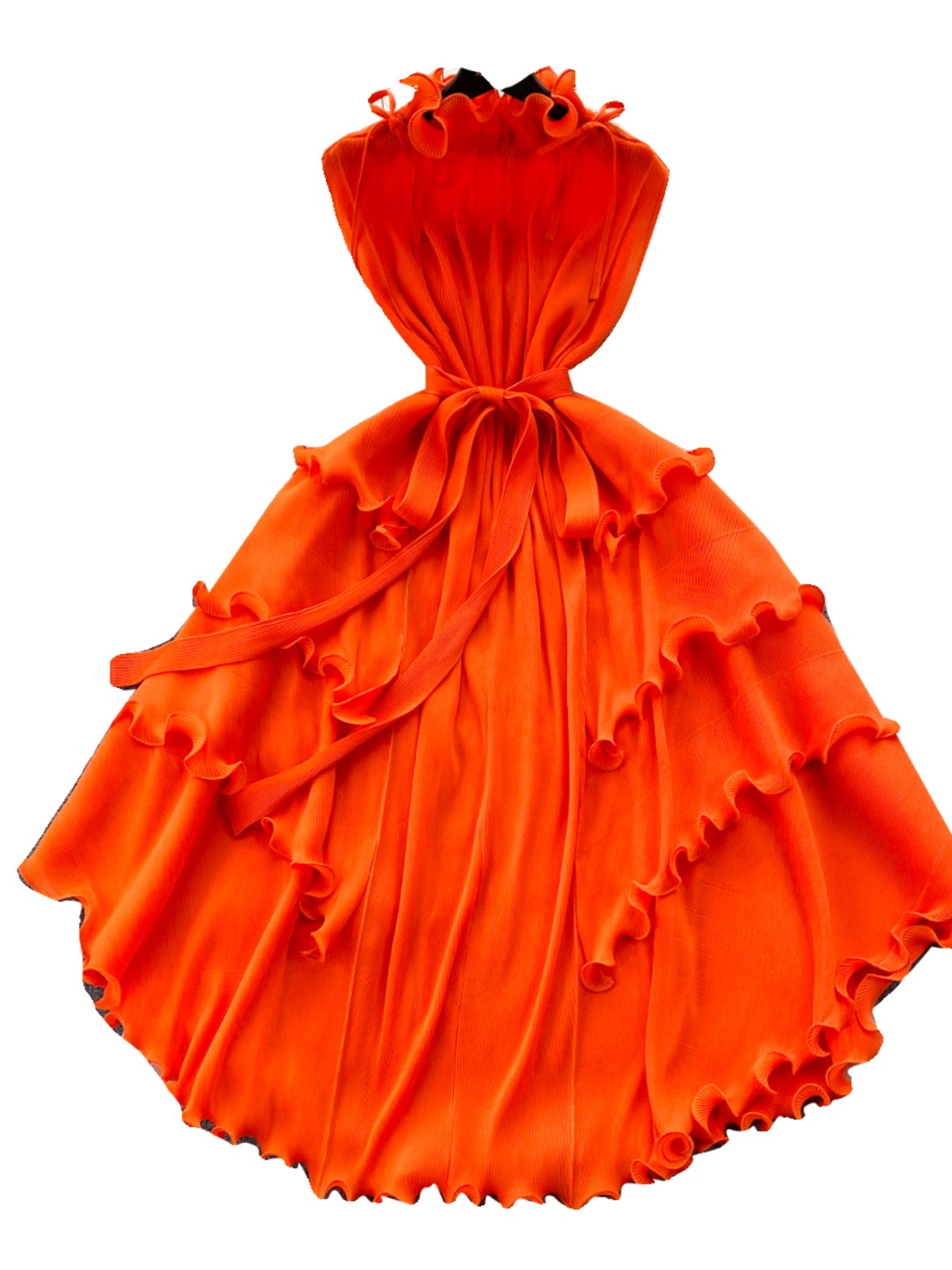 Solid Color Ruffled Sleeveless Dress