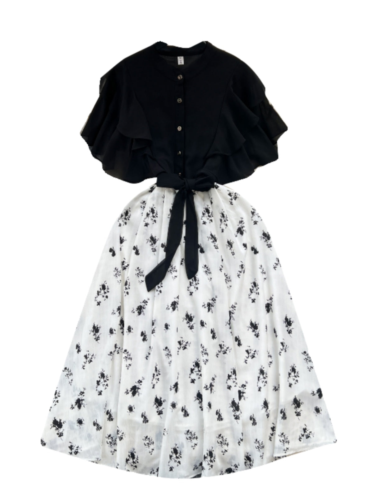 Floral Patchwork Black Shirt Dress