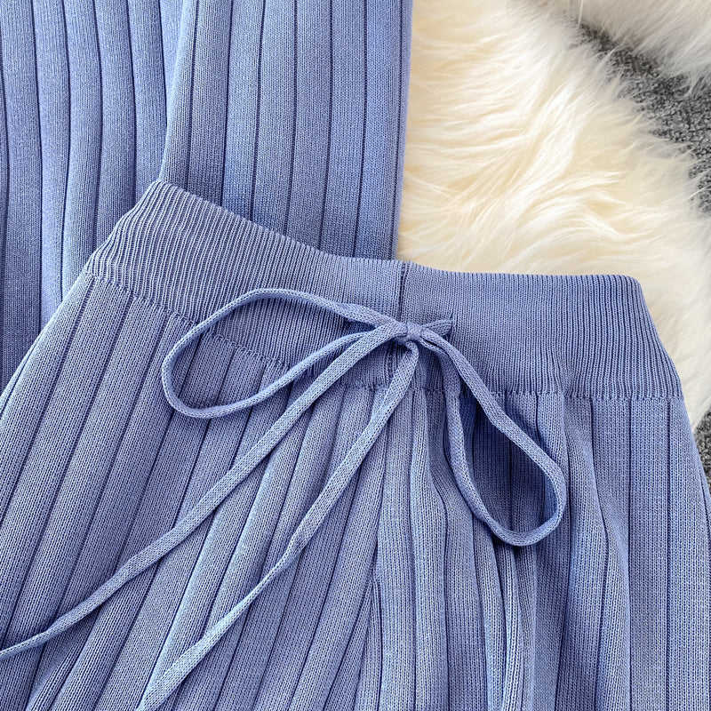 Knit Sleeveless Top Wide Leg Pants Two Piece Set