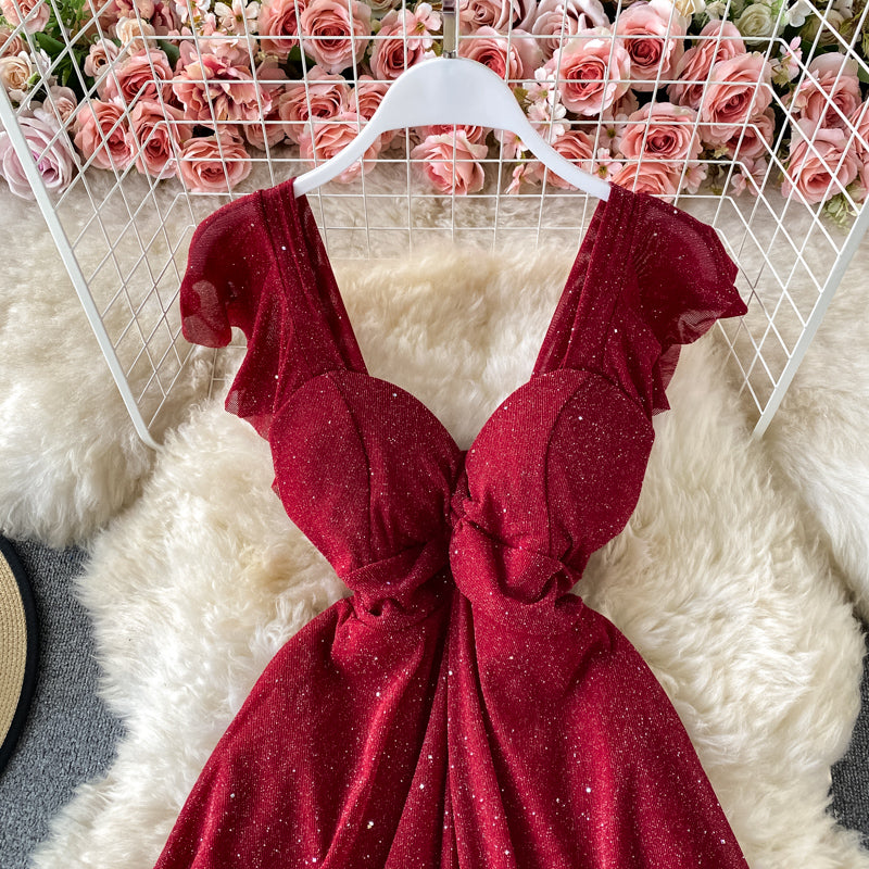 V-Neck Sequined Party Dress