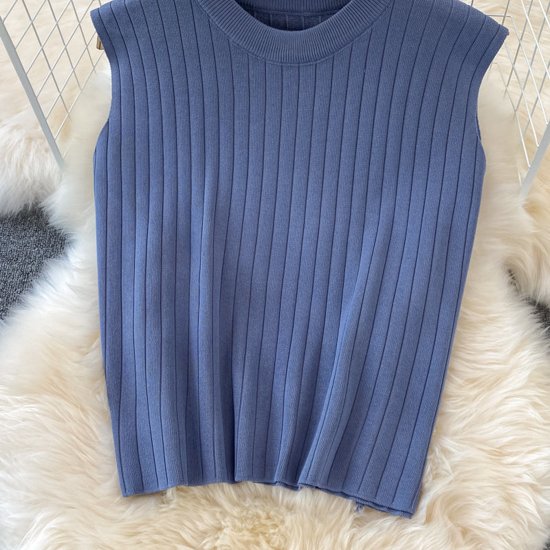 Knit Sleeveless Top Wide Leg Pants Two Piece Set