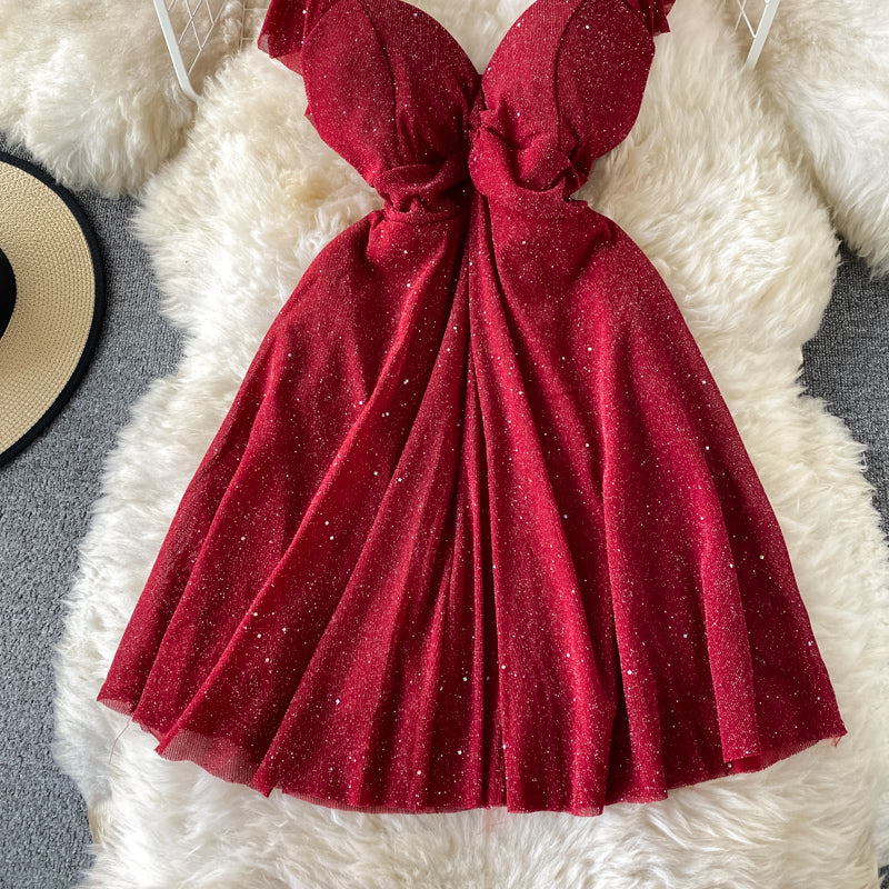V-Neck Sequined Party Dress