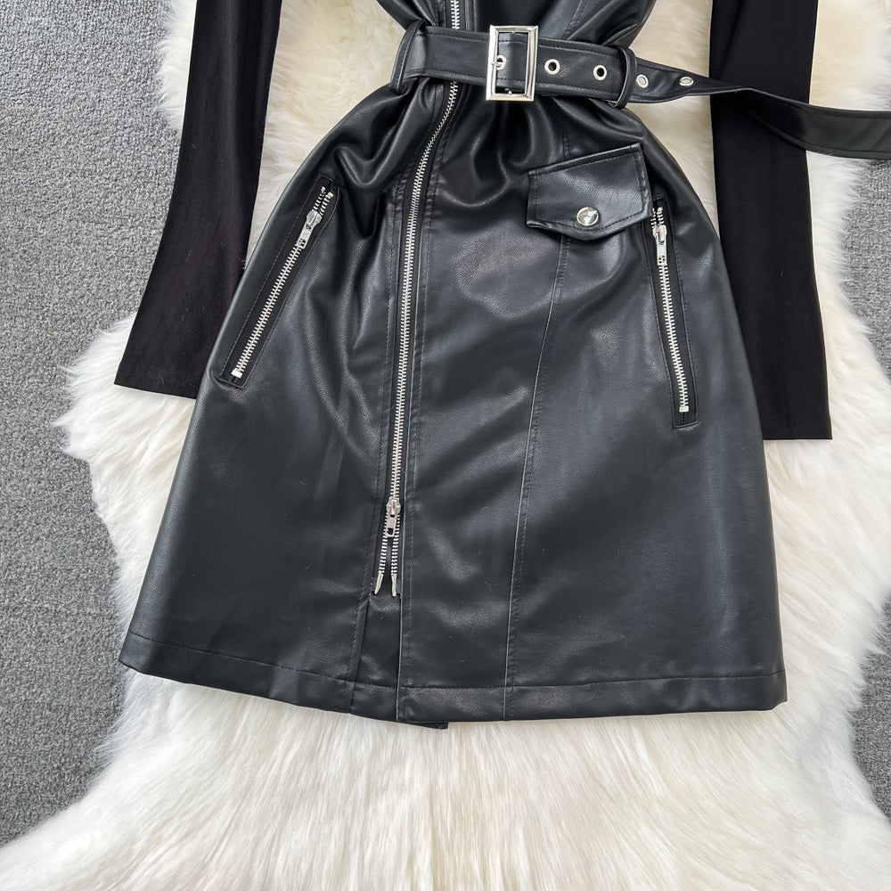 Chic PU Slip Dress & Knit Ensemble