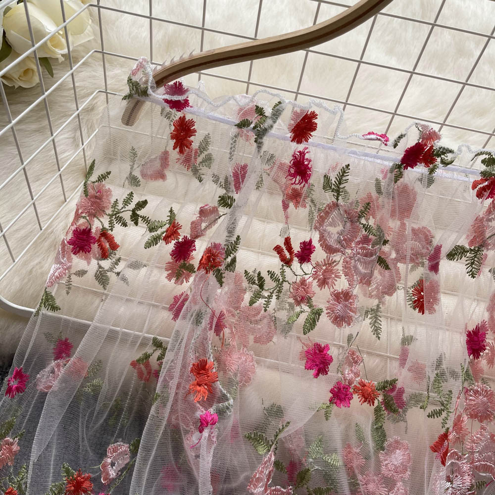 Delicate Floral Embroidery Neckline Blouse