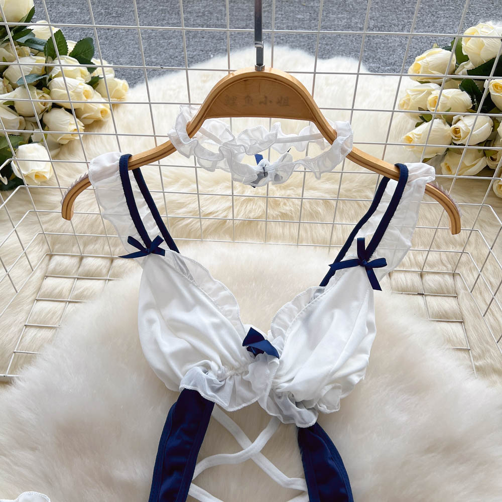 Maid-Themed Panel Lace-Up Romper