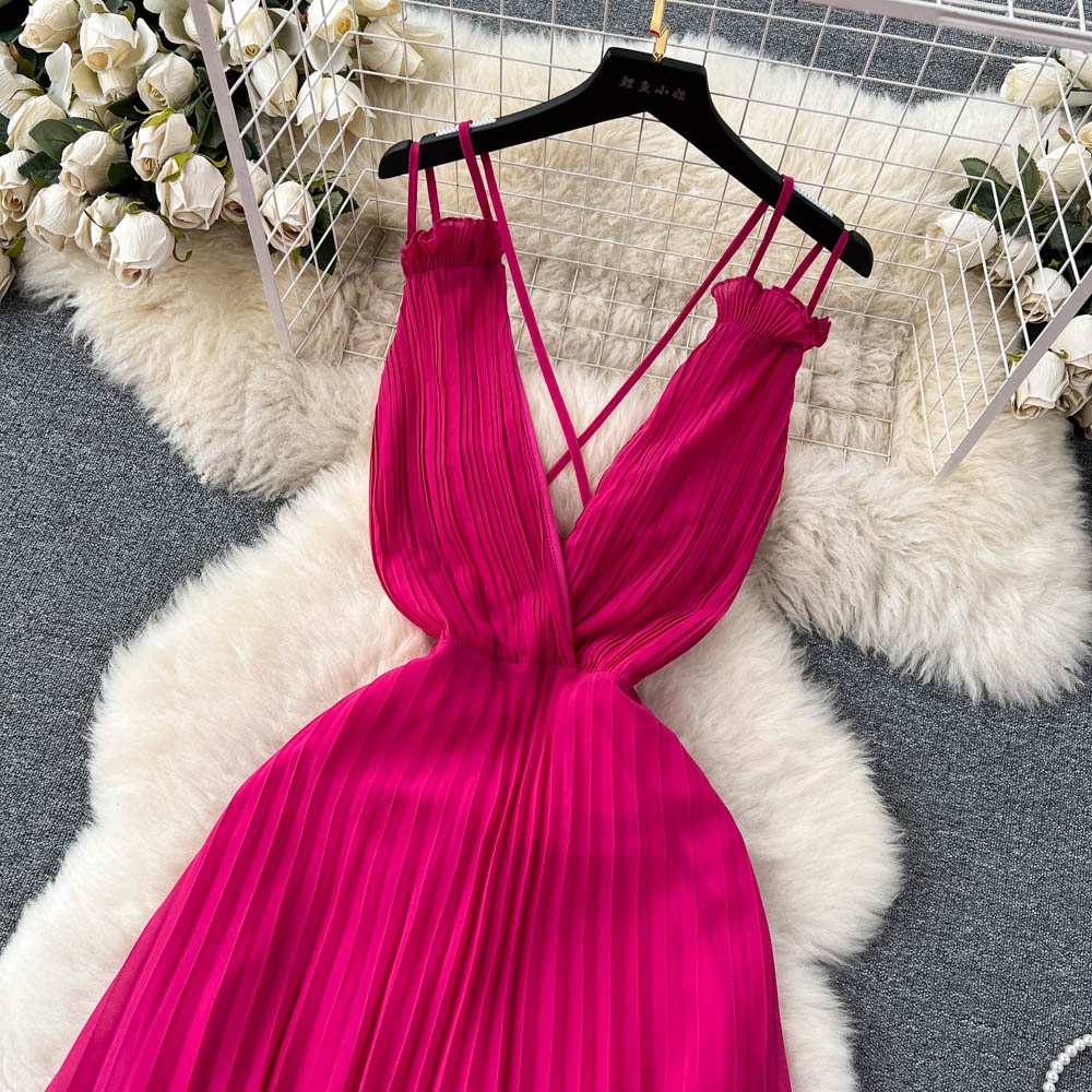 Premium Strap Pleated Cocktail Dress