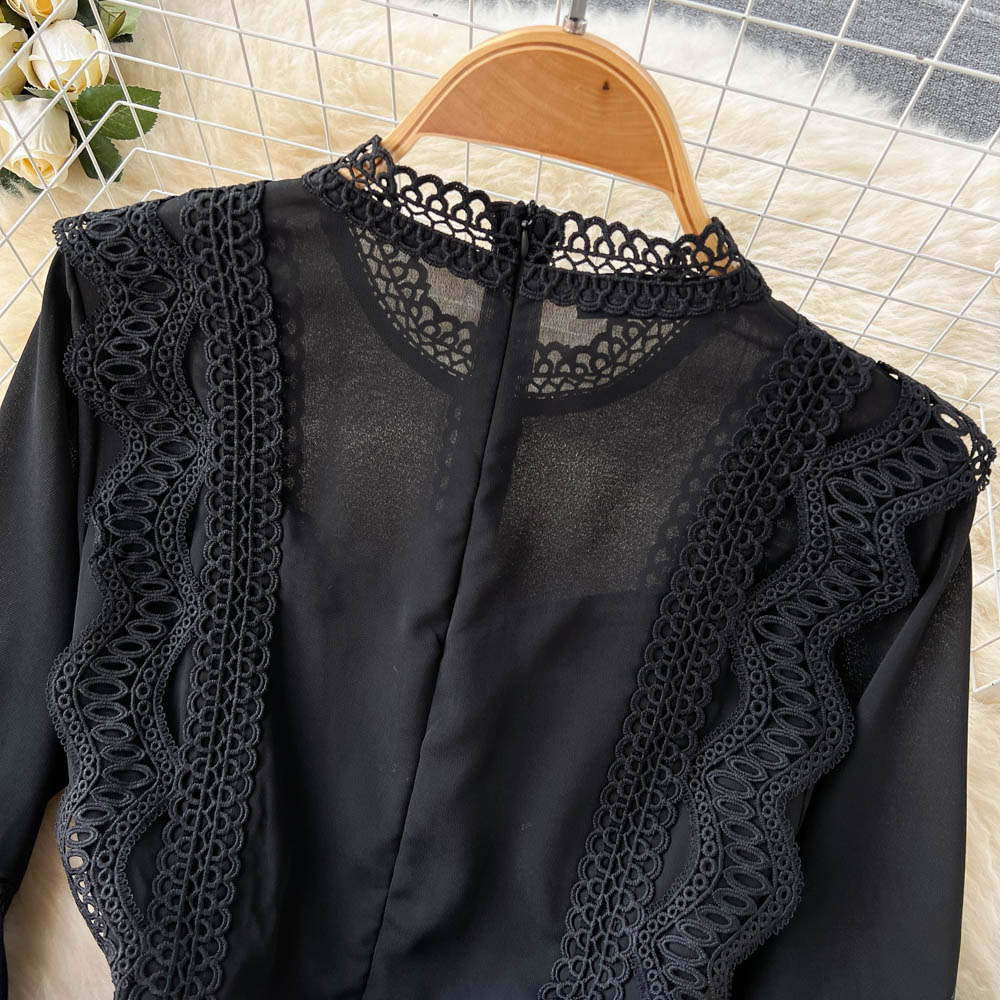 Parisian Lace Panel Black Dress