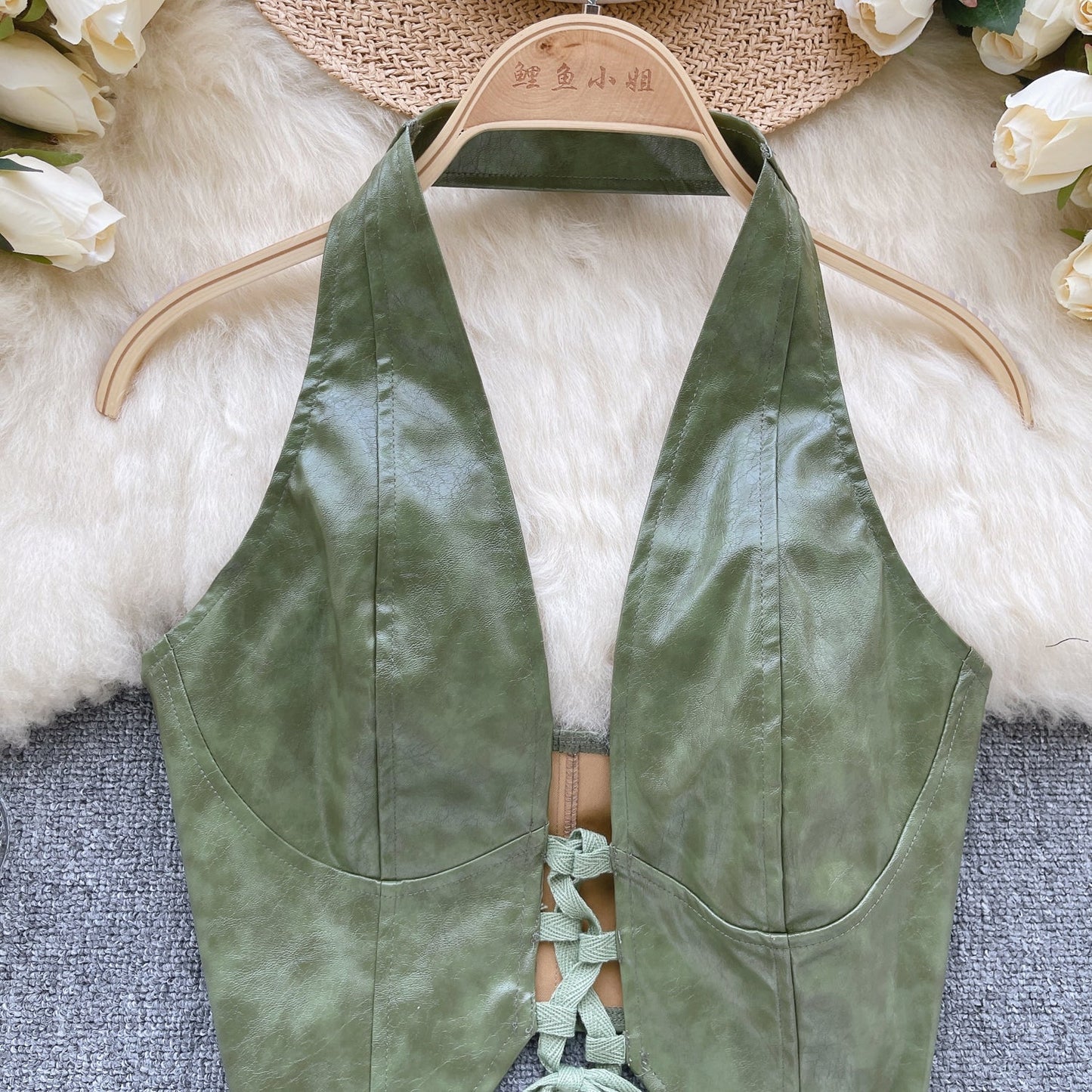 Y2K PU Leather Backless Vest