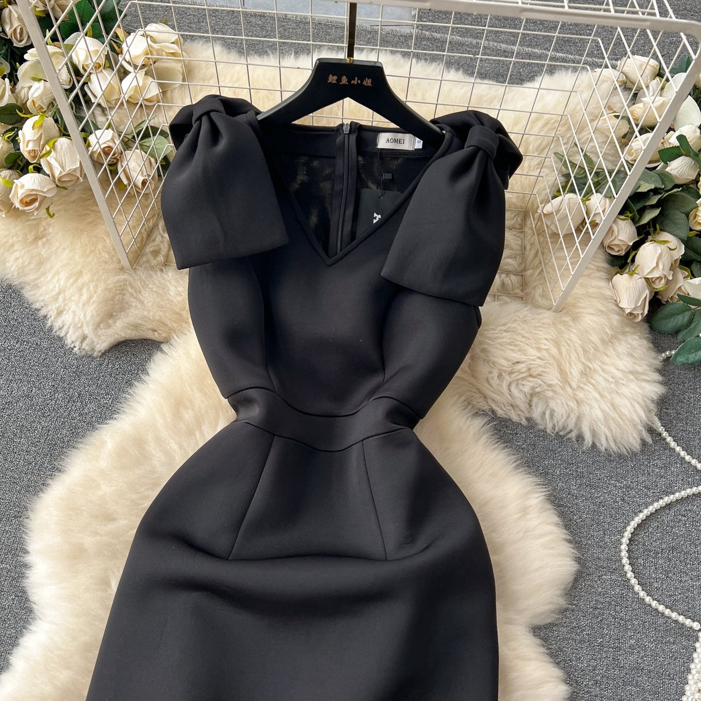 Elegant Black V-neck Dress