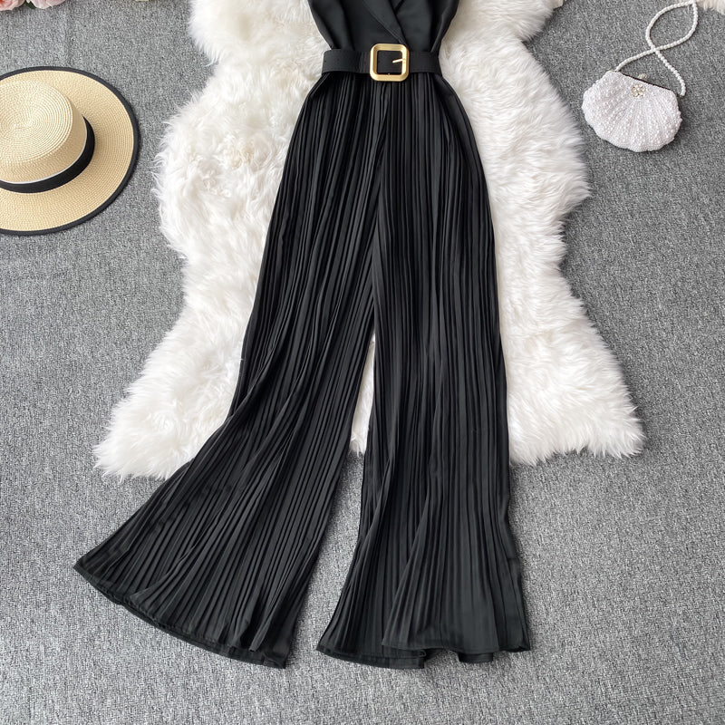 Office Shawl Collar Belted Jumpsuit