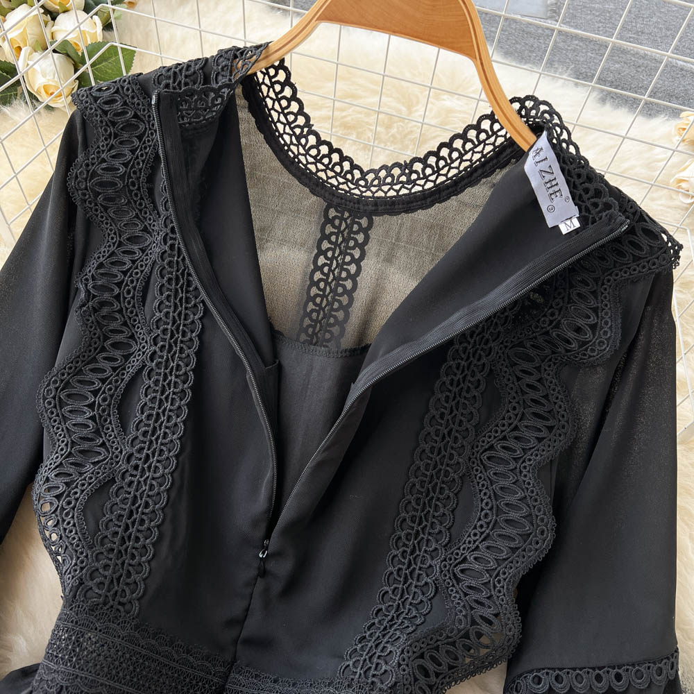 Parisian Lace Panel Black Dress
