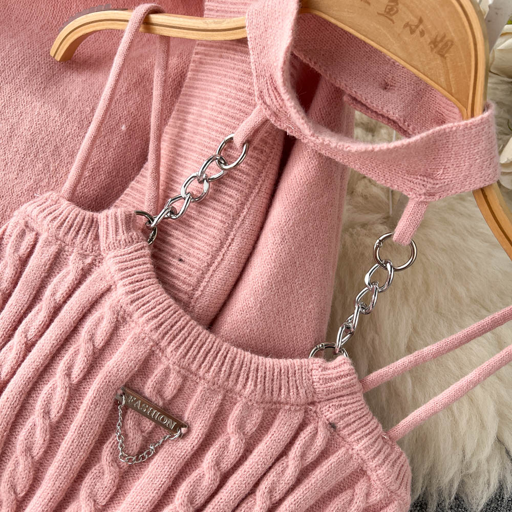 Halter Sweater Top & Cardigan 2Pcs