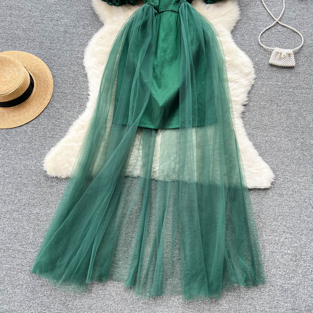 Enchanted Puff-Sleeve Mesh Dress
