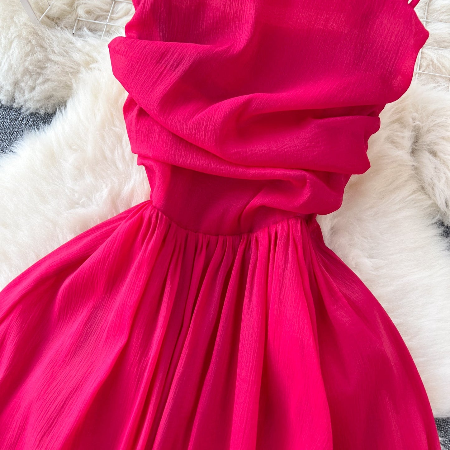 Red Pleated Midi Party Dress