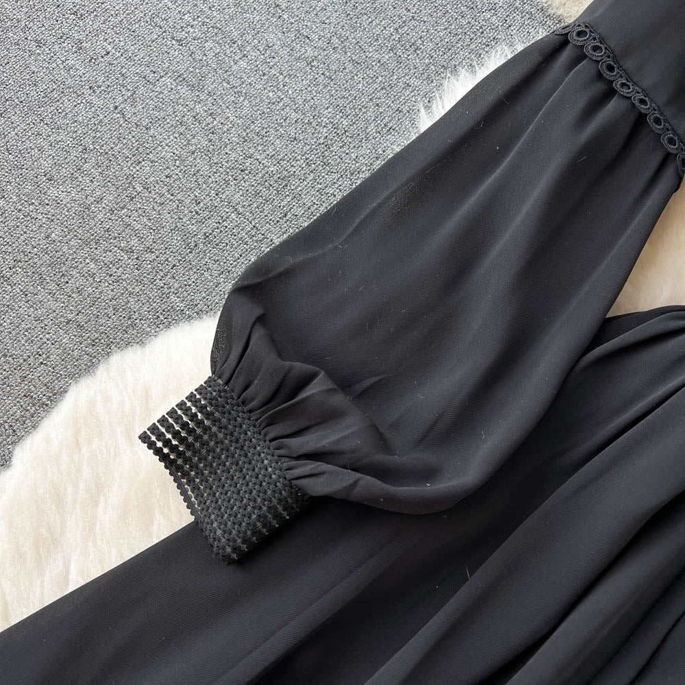 Parisian Lace Panel Black Dress