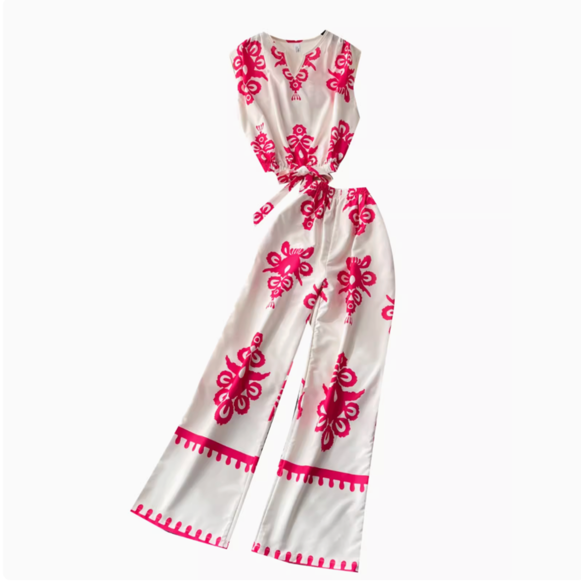 Printed Sleeveless Top & Wide Leg Pants Set