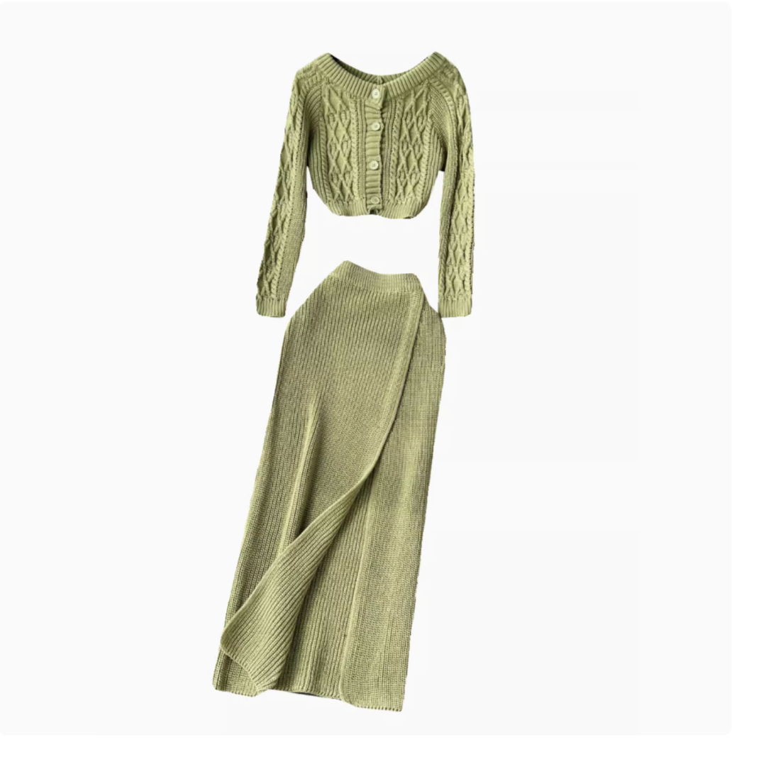Cardigan et jupe thermiques torsadés 2 pièces